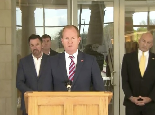 Frisco Mayor Jeff Cheney speaks during a news conference March 24 on Collin County's stay-at-home order for residents. (Screenshot courtesy of CBS DFW News)