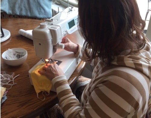 Nancy Garner works on face masks at her sewing machine. (Courtesy Nancy Garner)