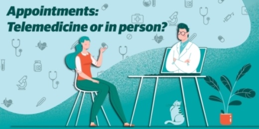 Telemedicine appointments include COVID-19 evaluations, primary care appointments, prescription refills or chiropractic care. (Graphic illustration by Shelby Savage/Community Impact Newspaper)
