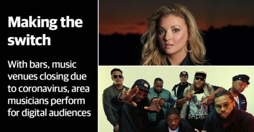 Karen Waldrup (top) and The Soul Rebels (bottom) both had to cancel shows scheduled in Houston due to coronavirus. (Photo illustration by Justin Howell/Community Impact Newspaper)