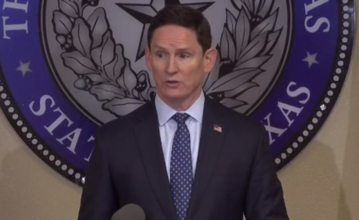 Dallas County Judge Clay Jenkins speaks at a news conference on the COVID-19 pandemic. (Screenshot courtesy FOX 4 News)