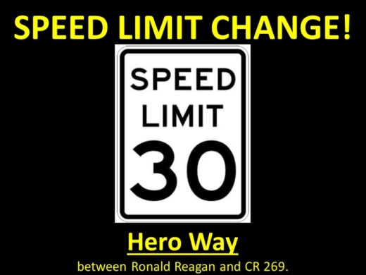 Starting April 2, the speed limit on a section of Hero Way between CR 269 and Ronald W. Reagan Boulevard will be reduced to 30 mph. (Courtesy Leander Police Department)
