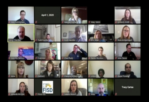 The board convened via video conference April 1. (Courtesy Frisco ISD)