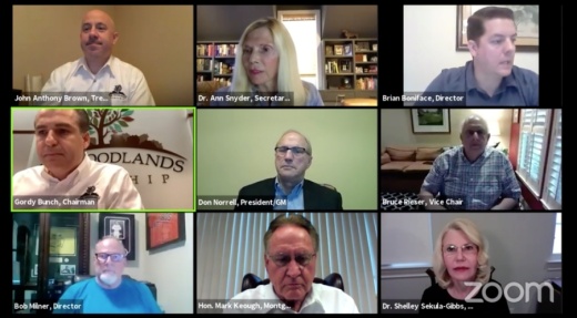The Woodlands Township board of directors met via video conference for a special meeting April 2. (Screenshot via The Woodlands Township)