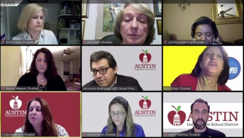The Austin ISD board of trustees met for a virtual board meeting April 6. (Courtesy Austin ISD)