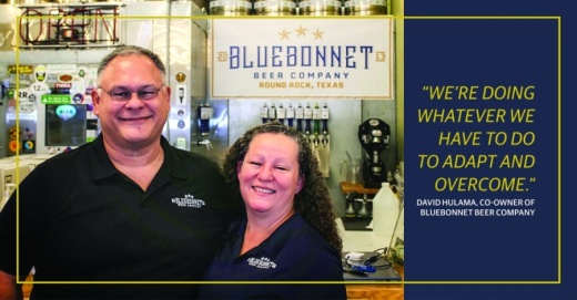 David and Clare Hulama, co-owners of Bluebonnet Beer Co. in Round Rock, are selling beer to go and hand sanitizer amid coronavirus restrictions. (Taylor Jackson Buchanan/Community Impact Newspaper)