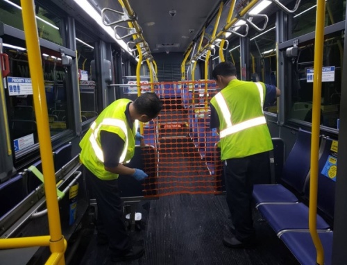 Installing orange meshes across local buses is one of the measures METRO is taking to ensure appropriate social distancing between bus operators and passengers. (Courtesy Metropolitan Transit Authority of Harris County)