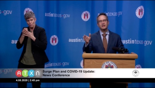 At an April 8 press conference, Dr. Mark Escott, the Austin Public Health interim health authority, said emergency backup medical facilities will open soon in case local hospitals are not able to provide enough space for coronavirus patients. (Courtesy ATXN)