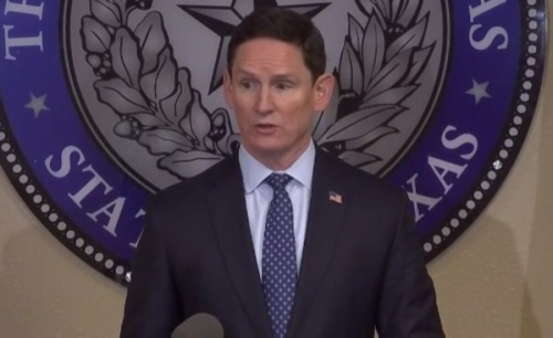 Dallas County Judge Clay Jenkins speaks at a news conference on the coronavirus pandemic. (Screenshot courtesy FOX 4 News)