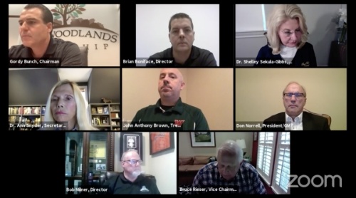 The Woodlands Township board of directors discussed the township's continuing response to the coronavirus at a special meeting April 8. (Screenshot via The Woodlands Township)