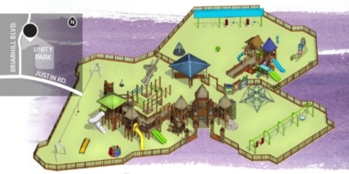 Highland Village City Council is scheduled to give an update at itsApril 14 meeting about the next steps for the Kids Kastle community build, which has been postponed due to the COVID-19 outbreak. (Rendering courtesy Play by Design/Community Impact Newspaper)