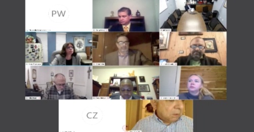 Pflugerville City Council used videoconferencing to meet April 14. (Screenshot via city of Pflugerville livestream)