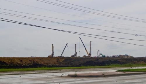 Construction continues on Pflugerville's Project Charm site. (Kelsey Thompson/Community Impact Newspaper)