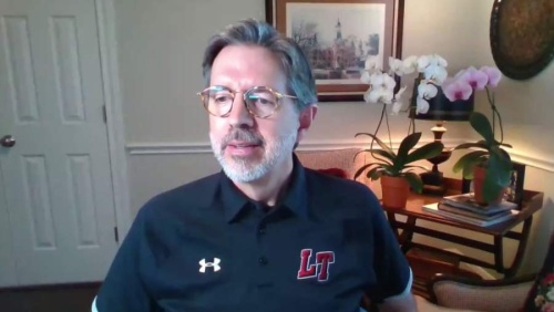 Superintendent Brad Lancaster appeared in a Facebook live broadcast April 23. (Courtesy Lake Travis ISD)