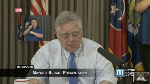 Mayor John Cooper presents his administration's proposed operating budget for fiscal year 2020-21 at a virtual presentation on April 28. (Courtesy Metro Nashville)