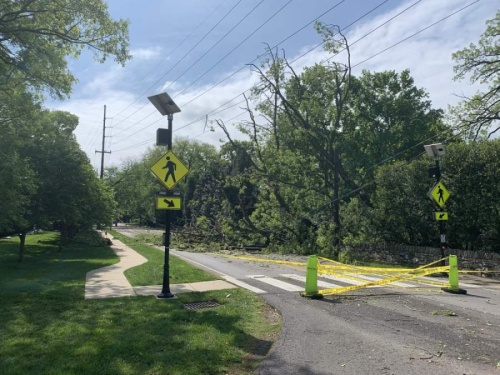 A storm on May 3 caused uprooted trees, downed power lines and blocked roadways in the Southwest Nashville area. (Mary Ella Hazelwood/Community Impact Newspaper)