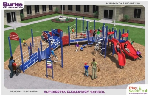 An inclusive playground is coming to Alpharetta Elementary School for both school use and city resident use, per an intergovernmental agreement between the city of Alpharetta and Fulton County Schools. Here is a look at the proposed playground. (Rendering courtesy city of Alpharetta)