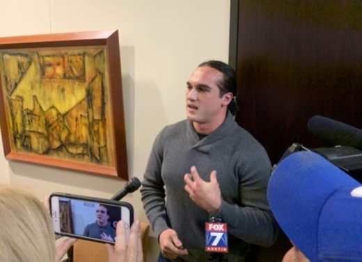 Greg Kelley, a former Leander High School student whose 2014 conviction was recently overturned, told members of the press after the Nov. 14 Cedar Park City Council meeting that he wanted the Cedar Park police chief and sergeant who worked on his case to be held accountable for what happened to him. (Community Impact Newspaper file photo)