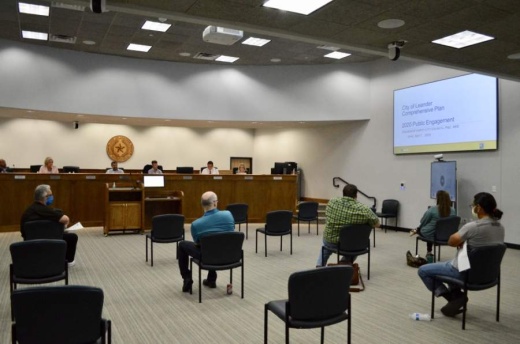Leander City Council met in-person May 7 for the first time since March 19. (Taylor Girtman/Community Impact Newspaper)