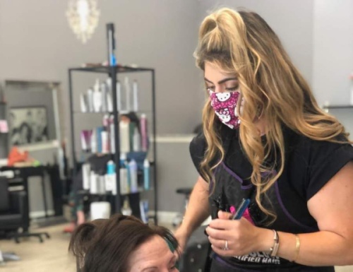 Business returned May 8 at Blondie's Salon in Plano. Employees and customers wore masks as the establishment practiced coronavirus safety precautions. (Courtesy Blondie's Salon)