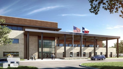 Frisco ISD's 12th high school will be located near Teel and Rockhill parkways. (Rendering courtesy Corgan, Frisco ISD)