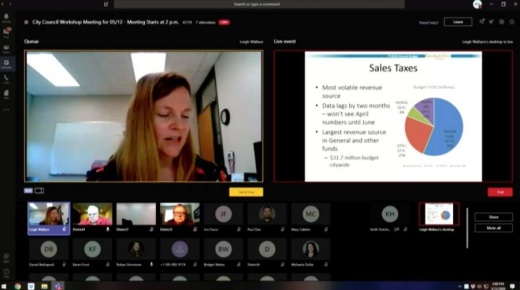 Georgetown Finance Director Leigh Wallace presents to City Council members and staff virtually at a May 12 workshop. (Screenshot courtesy city of Georgetown)