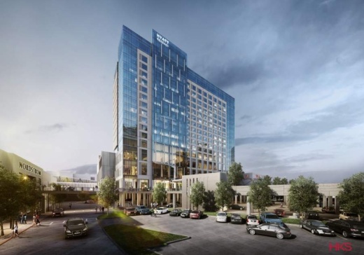 The hotel is attached to Stonebriar Centre on the second floor and is located between Nordstrom and Dillard’s. (Rendering courtesy HKS Inc. Architects)
