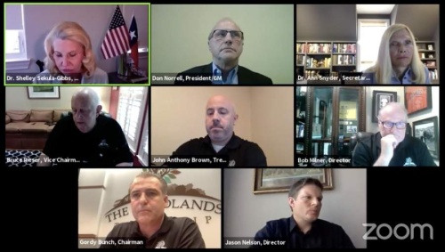The Woodlands Township board of directors met via Zoom for a May 14 meeting. (Screenshot via Zoom courtesy The Woodlands Township)