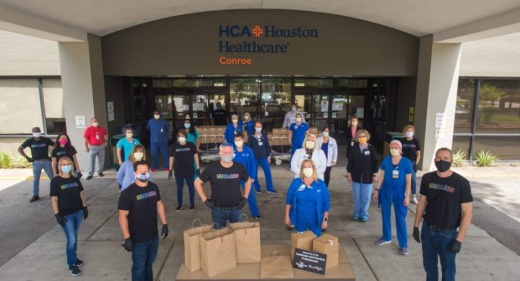 Executives from The Howard Hughes Corp. and its master-planned community The Woodlands Hills thanked medical and front-line personnel at HCA Houston Healthcare Conroe with a boxed lunch from Sorriso Modern Italian Kitchen. (Courtesy The Woodlands Hills)