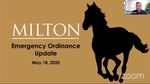 Milton City Council members approved the city's phased reopening plan May 18. (Screenshot via Zoom)