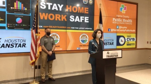 Harris County Judge Lina Hidalgo announced the formation of a testing strike team that will be deployed to high-risk communities, such as nursing homes, during a previous press conference. (Screenshot courtesy Facebook)