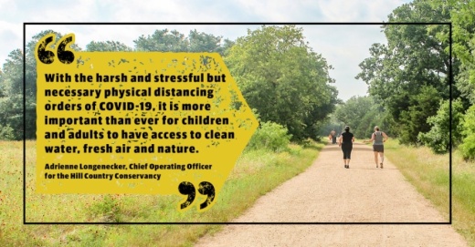 A photo of two women walking on a trail with a quote from the story