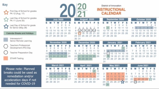 The Spring ISD board of trustees unanimously approved a revised 2020-21 instructional calendar during a special meeting May 28, which features intersessional breaks and runs Aug. 17, 2020-June 25, 2021. (Screenshot via Zoom)