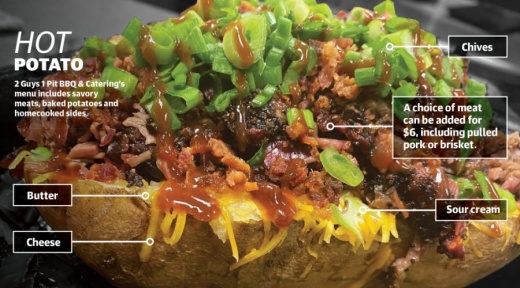 The Loaded Baked Potato ($8.95 ): Everything but the kitchen sink is added into this baked potato. (Courtesy 2 Guys 1 Pit BBQ & Catering)