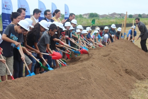 Blazier Elementary School students break ground on a new relief campus in Southeast Austin in June 2019. (Nicholas Cicale/Community Impact Newspaper)