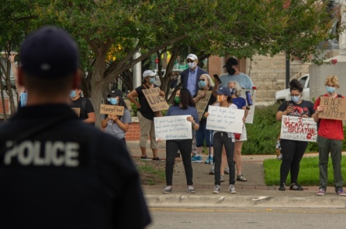 Well over 100 people participated in the New Braunfels Black Lives Matter protest on June 2. (Warren Brown/Community Impact Newspaper)