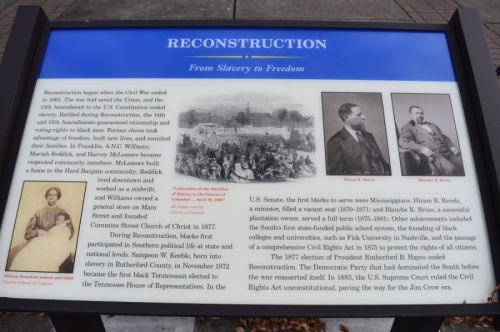 The city of Franklin erected markers with information about African American history in 2019. (Alex Hosey/Community Impact newspaper)