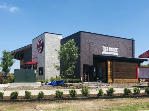 Hat Creek Burger Co. is expected to open in July near the intersection of Golden Triangle Boulevard and Park Vista Boulevard. (Ian Pribanic/Community Impact Newspaper)