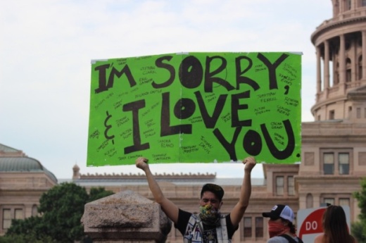 Demonstrators marched in the streets in front of the Texas Capitol on May 31. (Chris Neely/Community Impact Newspaper)