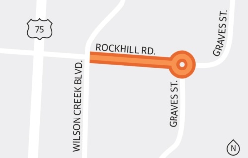 Following approval by McKinney City Council, construction of a mini-roundabout with lighting and pedestrian enhancements was expected to begin in late May at the intersection of Rockhill Road and Graves Street, officials said. (Graphic by Michelle Degard/Community Impact Newspaper)
