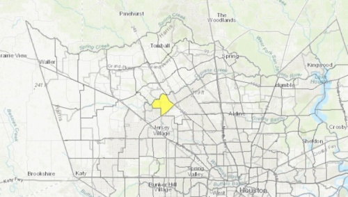 The specific location of the mosquitos was not announced, but they are within a geographical area south of Cypress Creek, north of FM 1960 and west of Hwy. 249. The area is now being treated to reduce the risk of human infection. (Courtesy Harris County Public Health Department)