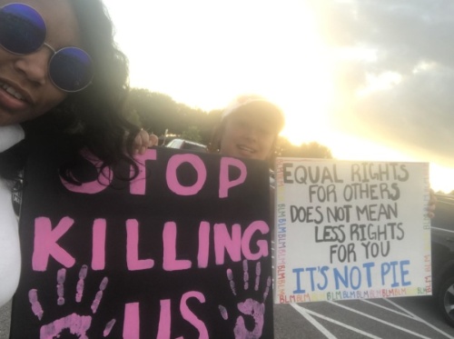 From left: Sydney Deramus and Hana Maung attend a protest organized by Katy ISD students before launching Cy-Fair for Black Lives. (Courtesy Sydney Deramus)