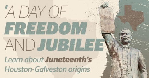 Union General Gordon Granger came to Galveston in 1865 to announce the liberation of enslaved people in Texas; a nine-foot-tall statue of Granger is visible when driving along Broadway Avenue J, one of Galveston’s busiest streets. (Graphic by Justin Howell/Community Impact Newspaper)