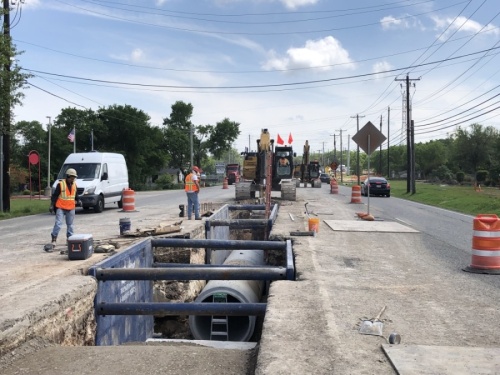 Construction crews install sewer line along RM 2222 in May. (Courtesy Texas Department of Transportation)