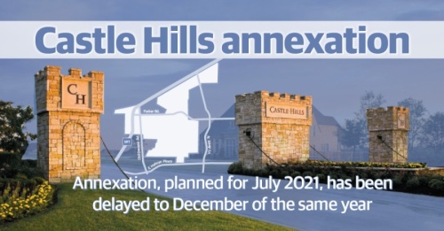 The main reason for the delay is that the city of Lewisville will not be able to receive any property tax revenue from Castle Hills until January 2022, according to information the Denton Central Appraisal District shared with the city.  (Photo courtesy Bright Realty; Tobi Carter/Community Impact Newspaper)