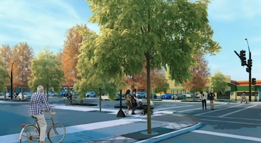 A rendering shows an updated streetscape envisioned with the reconstruction of Shepherd and Durham drives inside the Loop. (Courtesy Memorial Heights TIRZ)