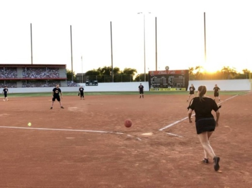 Adults participate in a kickball recreation program at Cactus Yards. (Courtesy Town of Gilbert)