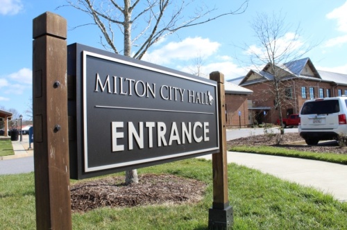 Milton City Hall entrance sign