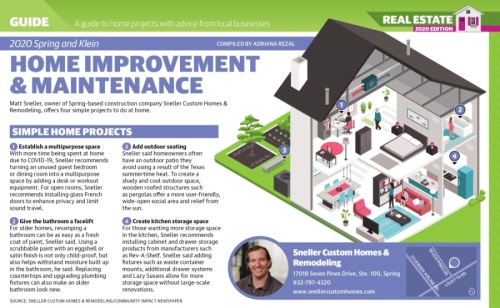 Matt Sneller, owner of Spring-based construction company Sneller Custom Homes & Remodeling, offers four simple projects to do at home. (Graphic by Ronald Winters/Community Impact Newspaper)