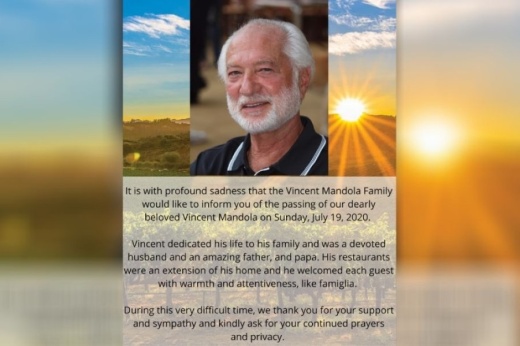 A message from Vincent Mandola's family was posted to his restaurants' Facebook page. (Nino's, Vincent's, & Grappino di Nino/Facebook)